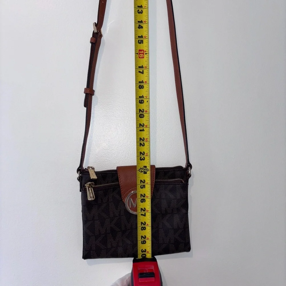 Michael Kors Brown Signature Coated Canvas and Leather Fulton Crossbody Bag